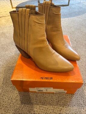 Miz Mooz Honey Tan Leather Pointed Ankle Boots